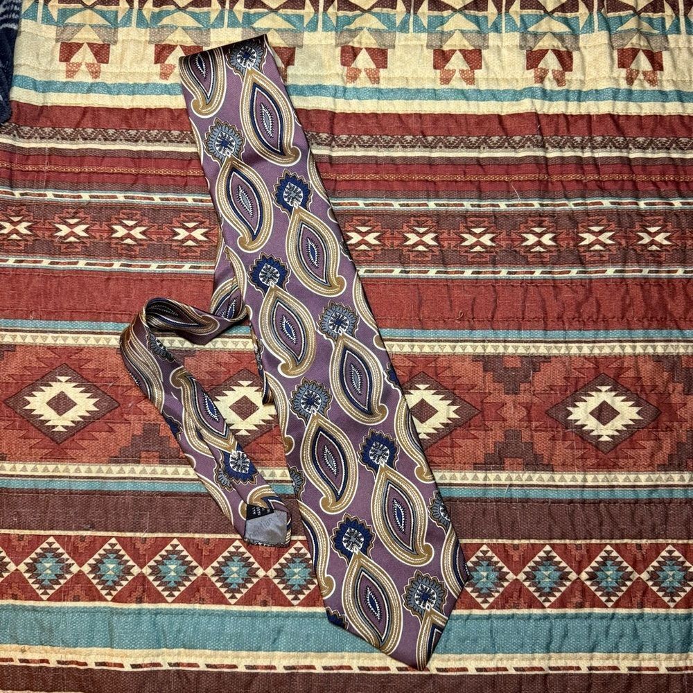 Dior Silk Tie with Paisley Pattern in Purple and Gold